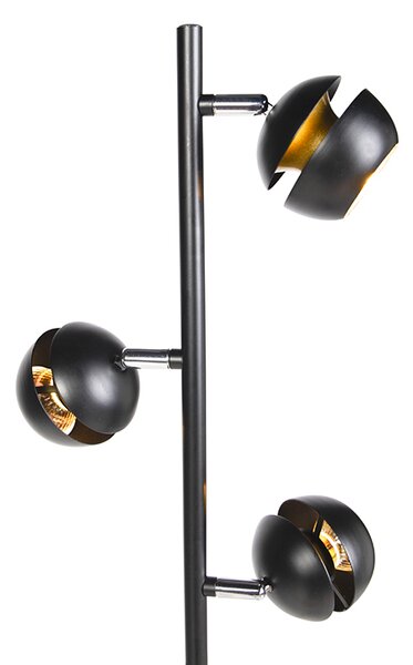 Lampa de podea moderna cu 3 lumini neagra cu interior auriu - Buell Deluxe