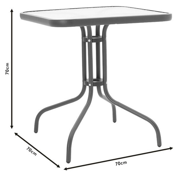 Masa exterior Watson din metal gri inchis - sticla 70x70x70cm