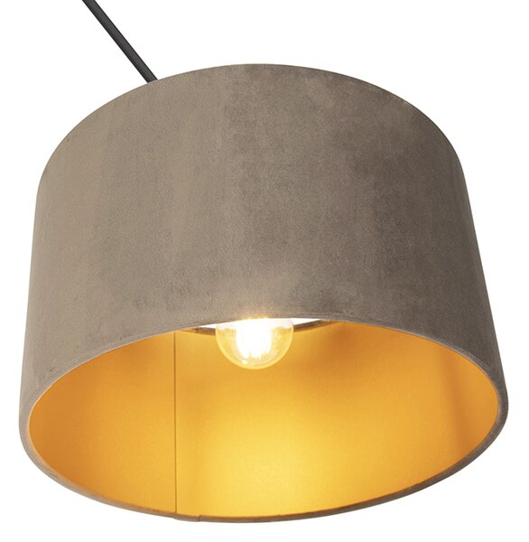 Lampă suspendată neagră cu abajur din catifea taupe cu auriu 35 cm - Blitz