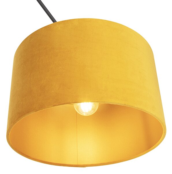 Lampă suspendată neagră cu abajur din catifea ocru cu auriu 35 cm - Blitz
