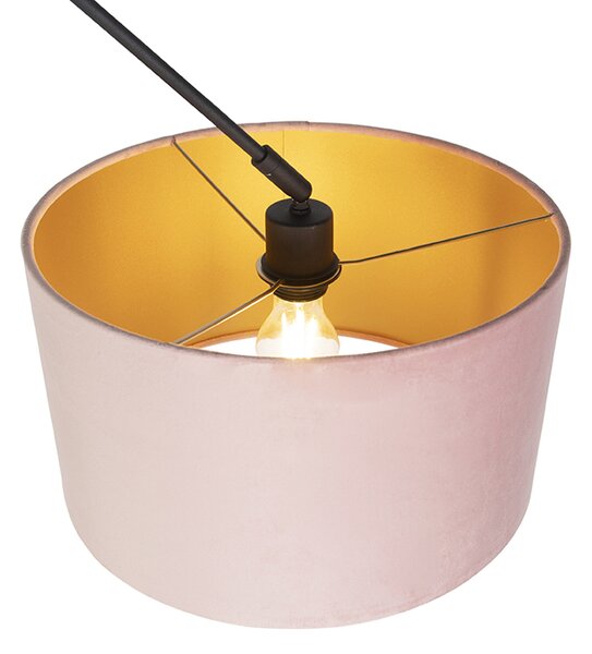 Lampă suspendată neagră cu abajur din catifea roz prafuit cu auriu 35 cm - Blitz