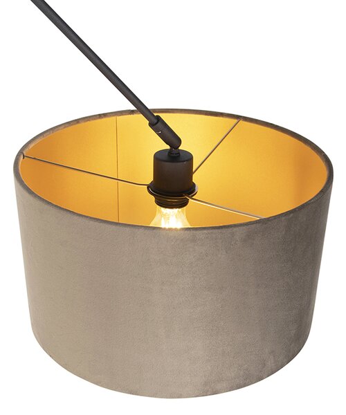 Lampă suspendată neagră cu abajur din catifea taupe cu auriu 35 cm - Blitz