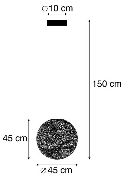 Lampă suspendată neagră 45 cm - Corda