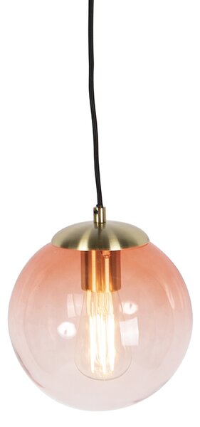 Lampă suspendată Art Deco din alamă cu sticlă roz 20 cm - Pallon