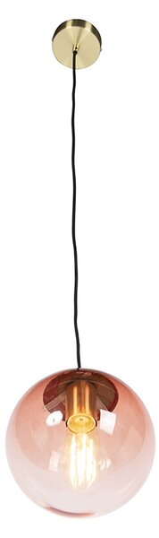 Lampă suspendată Art Deco din alamă cu sticlă roz 20 cm - Pallon