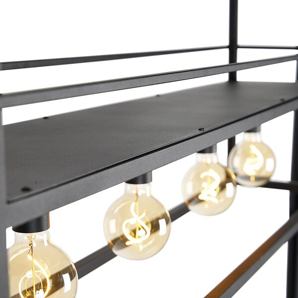 Lampă suspendată industrială neagră cu raft mare 4 lumini - Cage Rack