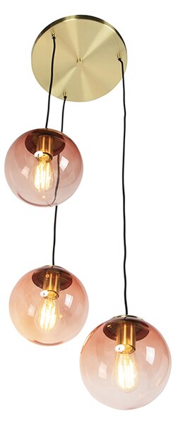 Lampă suspendată Art Deco din alamă 45 cm cu 3 lumini roz - Pallon