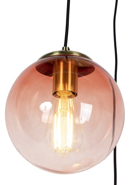 Lampă suspendată Art Deco din alamă 45 cm cu 3 lumini roz - Pallon