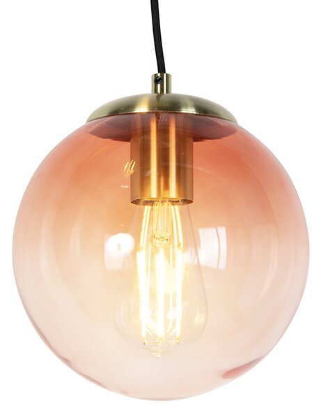 Lampă suspendată Art Deco din alamă 45 cm cu 3 lumini roz - Pallon