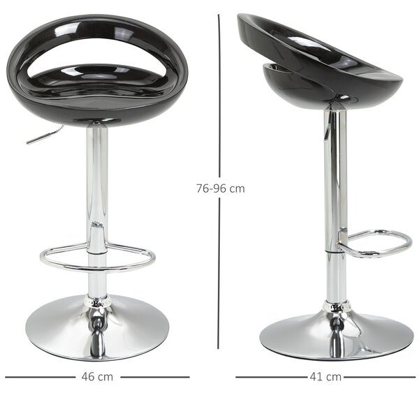 Set 2 scaune de bar, Rotire 360 °, Structura din metal, plastic ABS, negru 46x41x76-96cm HOMCOM | Aosom Romania