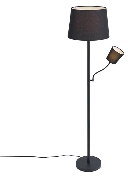 Lampă de podea clasică neagră cu abajur negru și lampă de citit - Retro