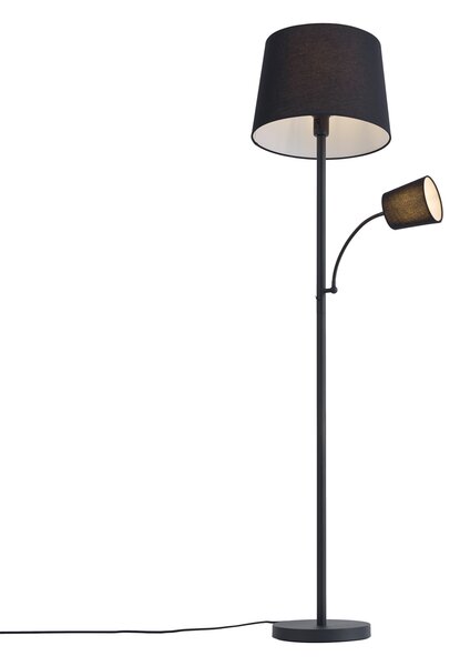 Lampă de podea clasică neagră cu abajur negru și lampă de citit - Retro