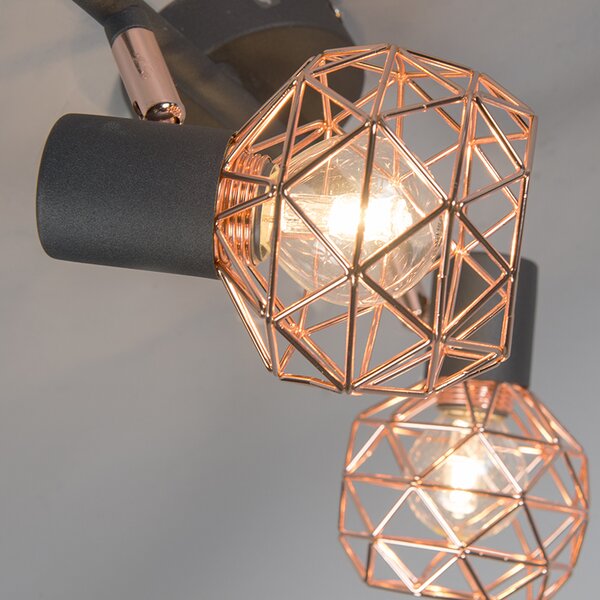 Spotlight modern negru cu cupru 2 lumini - Mesh
