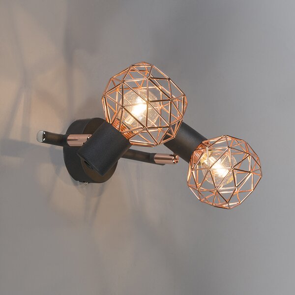 Spotlight modern negru cu cupru 2 lumini - Mesh