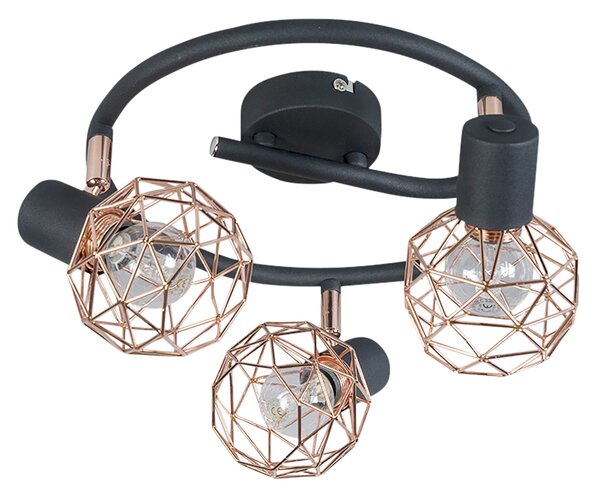 Spotlight modern negru cu cupru 3 lumini - Mesh