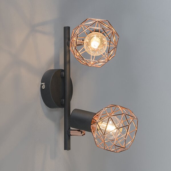 Spotlight modern negru cu cupru 2 lumini - Mesh