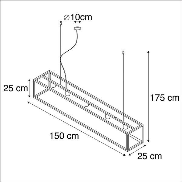 Lampă modernă suspendată dreptunghiulară neagră cu 5 lumini - Cage