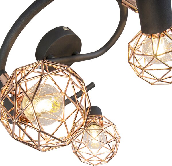 Spotlight modern negru cu cupru 3 lumini - Mesh