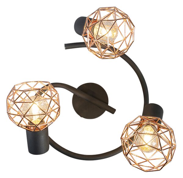 Spotlight modern negru cu cupru 3 lumini - Mesh
