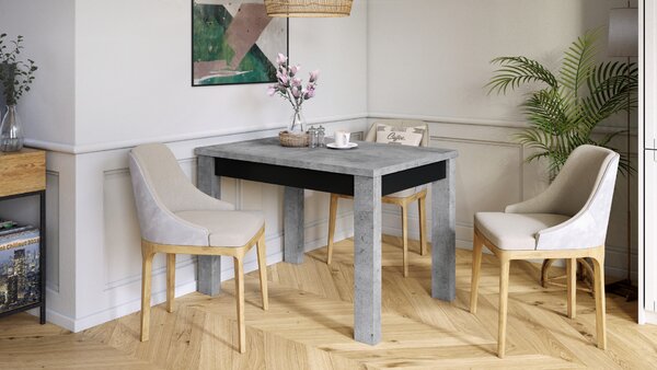 Mazzoni FONTE Beton Millennium / Negru Mat - MASĂ CLASICĂ DE BUCĂTĂRIE/LIVING EXTENSIBILĂ PÂNĂ LA 130 sau 155 cm!