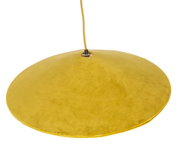Lampă suspendată rustică cu catifea galbenă și ratan 60 cm - Frills Can