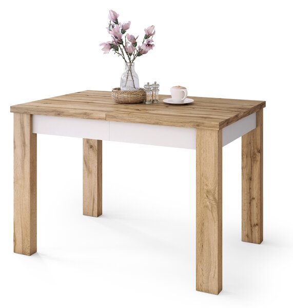 Mazzoni FONTE Stejar Wotan / Alb Mat - MASĂ CLASICĂ DE BUCĂTĂRIE/LIVING EXTENSIBILĂ PÂNĂ LA 130 sau 155 cm!