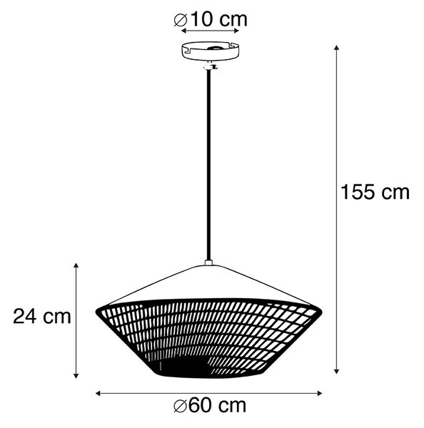 Lampă suspendată rustică cu catifea galbenă și ratan 60 cm - Frills Can