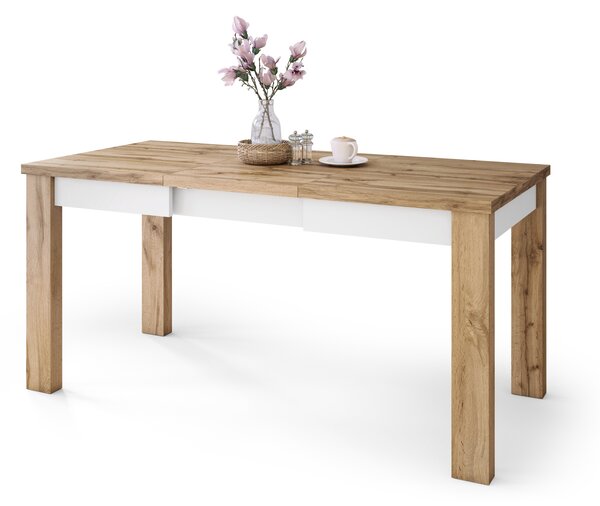 Mazzoni FONTE Stejar Wotan / Alb Mat - MASĂ CLASICĂ DE BUCĂTĂRIE/LIVING EXTENSIBILĂ PÂNĂ LA 130 sau 155 cm!