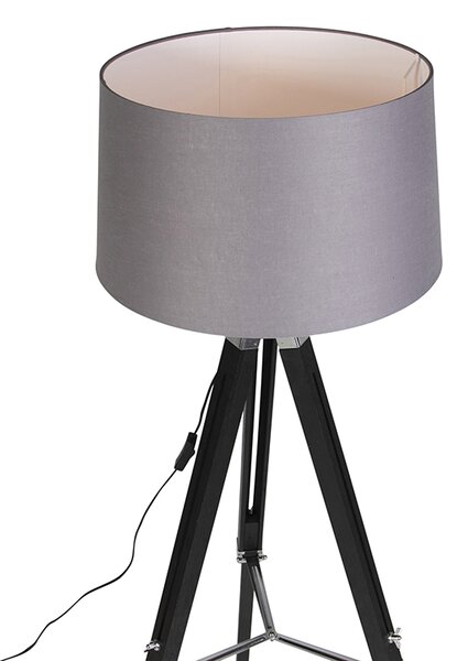 Lampă de podea cu trepied neagră cu abajur 45cm din in gri închis