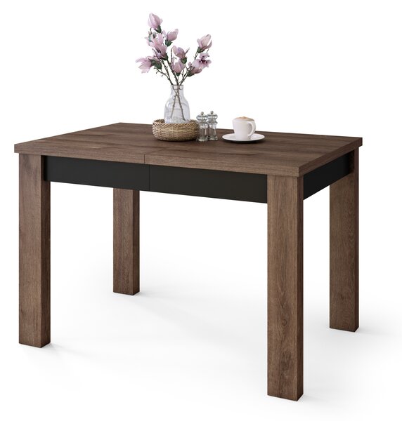 Mazzoni FONTE Stejar Maro / Negru Mat - MASĂ CLASICĂ DE BUCĂTĂRIE/LIVING EXTENSIBILĂ PÂNĂ LA 130 sau 155 cm!