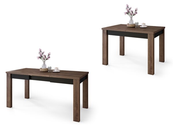 Mazzoni FONTE Stejar Maro / Negru Mat - MASĂ CLASICĂ DE BUCĂTĂRIE/LIVING EXTENSIBILĂ PÂNĂ LA 130 sau 155 cm!
