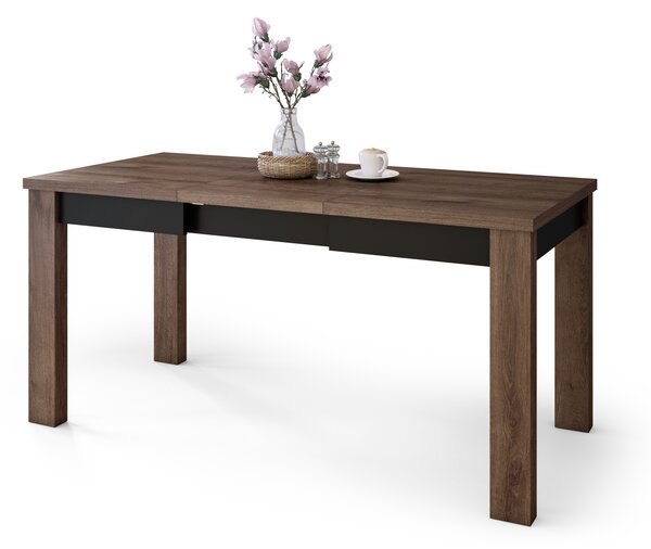 Mazzoni FONTE Stejar Maro / Negru Mat - MASĂ CLASICĂ DE BUCĂTĂRIE/LIVING EXTENSIBILĂ PÂNĂ LA 130 sau 155 cm!