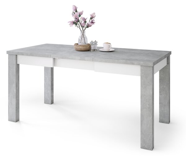 Mazzoni FONTE Beton Deschis Atelier / Alb Mat - MASĂ CLASICĂ DE BUCĂTĂRIE/LIVING EXTENSIBILĂ PÂNĂ LA 130 sau 155 cm!