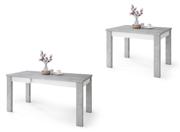 Mazzoni FONTE Beton Deschis Atelier / Alb Mat - MASĂ CLASICĂ DE BUCĂTĂRIE/LIVING EXTENSIBILĂ PÂNĂ LA 130 sau 155 cm!