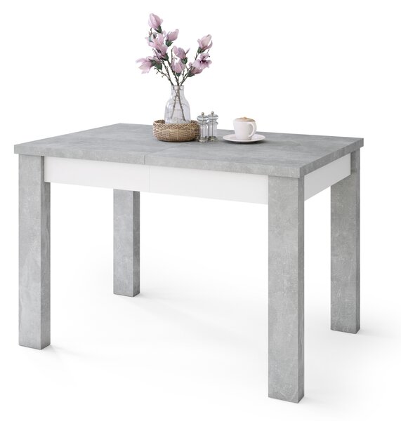 Mazzoni FONTE Beton Deschis Atelier / Alb Mat - MASĂ CLASICĂ DE BUCĂTĂRIE/LIVING EXTENSIBILĂ PÂNĂ LA 130 sau 155 cm!