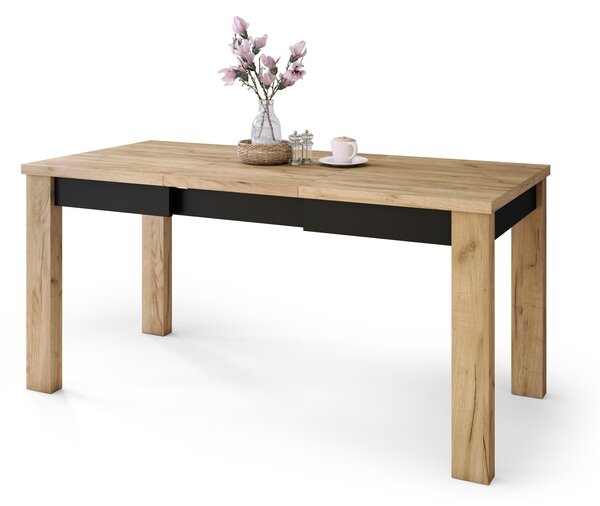 Mazzoni FONTE Stejar Craft Auriu / Negru Mat - MASĂ CLASICĂ DE BUCĂTĂRIE/LIVING EXTENSIBILĂ PÂNĂ LA 130 sau 155 cm!