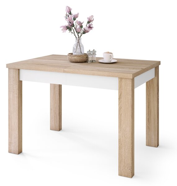 Mazzoni FONTE Stejar Sonoma / Alb Mat - MASĂ CLASICĂ DE BUCĂTĂRIE/LIVING EXTENSIBILĂ PÂNĂ LA 130 sau 155 cm!
