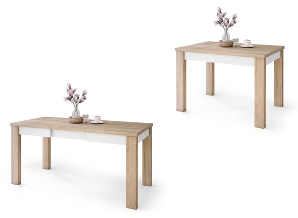 Mazzoni FONTE Stejar Sonoma / Alb Mat - MASĂ CLASICĂ DE BUCĂTĂRIE/LIVING EXTENSIBILĂ PÂNĂ LA 130 sau 155 cm!