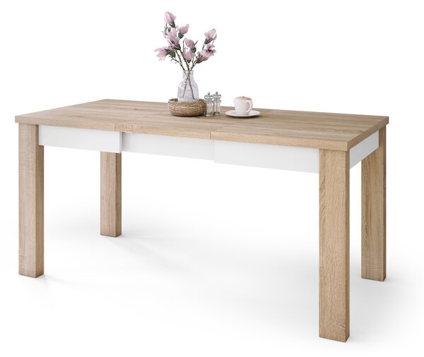 Mazzoni FONTE Stejar Sonoma / Alb Mat - MASĂ CLASICĂ DE BUCĂTĂRIE/LIVING EXTENSIBILĂ PÂNĂ LA 130 sau 155 cm!