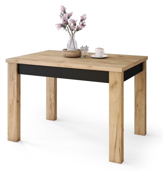 Mazzoni FONTE Stejar Craft Auriu / Negru Mat - MASĂ CLASICĂ DE BUCĂTĂRIE/LIVING EXTENSIBILĂ PÂNĂ LA 130 sau 155 cm!