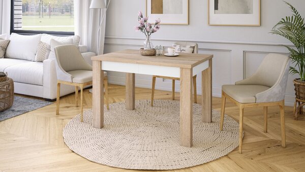 Mazzoni FONTE Stejar Sonoma / Alb Mat - MASĂ CLASICĂ DE BUCĂTĂRIE/LIVING EXTENSIBILĂ PÂNĂ LA 130 sau 155 cm!