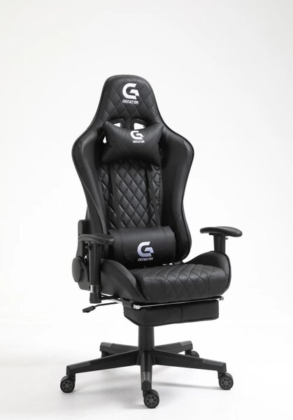 Scaun gaming cu masaj in perna lombara, sezut benzi elastice sustinere suplimentara, suport picioare, funcție sezlong, Negru