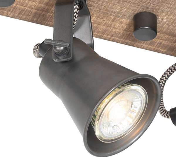 Spotlight rustic negru cu lemn 3 lumini reglabile - Jelle