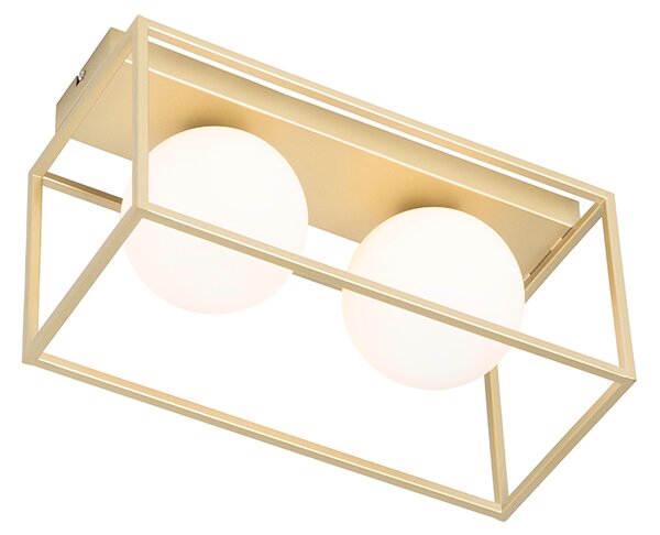 Plafoniera de design aurie cu sticlă albă 2 lumini - Aniek