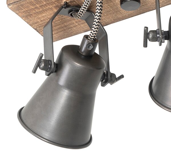 Spotlight rustic negru cu lemn 3 lumini reglabile - Jelle