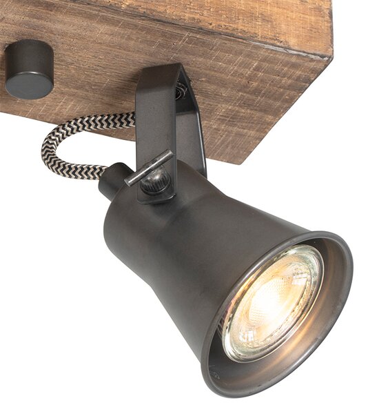 Spot rustic negru cu lemn 2 lumini reglabil - Jelle
