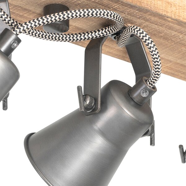 Spotlight rustic negru cu lemn 4 lumini reglabile - Jelle