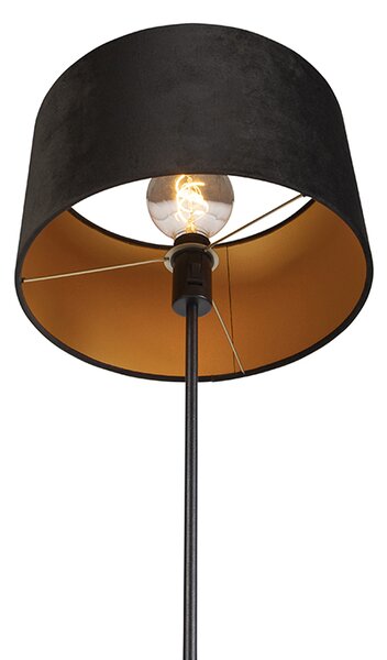Lampă de podea neagră cu abajur din catifea negru cu auriu 35 cm - Parte