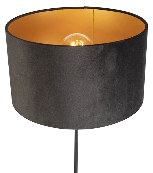 Lampă de podea neagră cu abajur din catifea negru cu auriu 35 cm - Parte