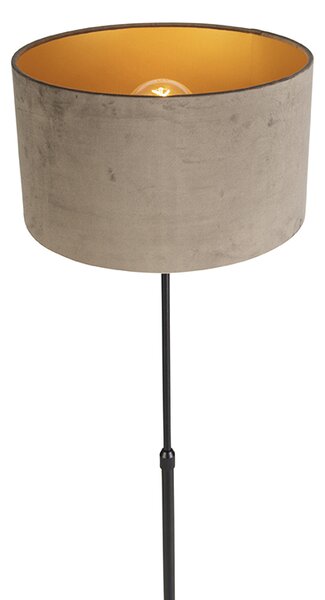 Lampă de podea neagră cu abajur din catifea taupe cu auriu 35 cm - Parte